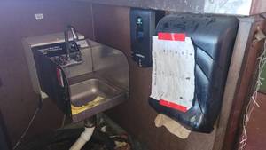 lot 2942 image: Single Stainless Steel Handwashing Sink W a San Jamar Towel Dispenser &amp a En Motion Soap Dispenser&nbsp