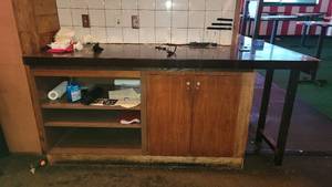 lot 2952 image: 83in Wooden Counter W Stone Top&nbsp