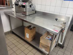 lot 15578 image: Stainless Steel Prep Table with Can Opener Attachment&nbsp