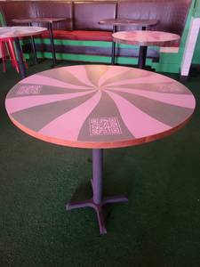 lot 15602 image: Green Candy Cane Design High Top Table