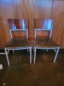 lot 15630 image: Lot of 2 Metal Frame Wooden Accent Chairs