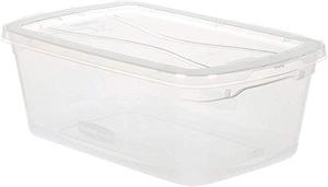 lot 11575 image: Rubbermaid Cleverstore Clear 6 QT Pack of 12 Stackable Plastic Storage Containers with Durable Snapping Clear Lids, Visible Organization and Storage, Great for Closet, Underbed, and Kitchen Storage