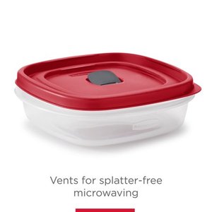 lot 16704 image: Rubbermaid Easy Find Vented Lids Food Storage Containers, Set of 8 (16 Pieces Total) Plastic ConatinersReusable & Stackable Meal Prep Containers, Racer Red
