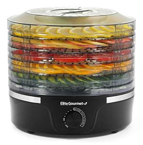 lot 16764 image: Elite Gourmet Food Dehydrator, Adjustable Temperature Controls, Jerky Herbs Fruit Veggies Snacks, BPA-Free, Black 5 Trays