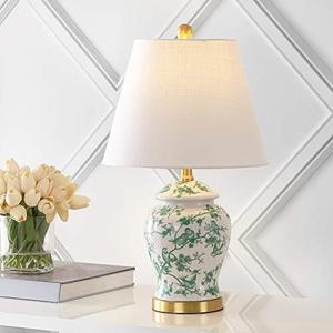 lot 16776 image: JONATHAN Y JYL3005B Penelope 22 Chinoiserie Classic LED Lamp, GreenWhite Cottage for Bedroom, Living Room, Office, Coffee Table, 1 Light