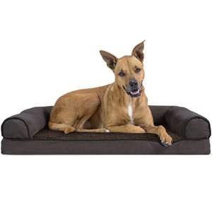 lot 19509 image: FurHaven Pet Dog Bed Orthopedic Faux Fleece & Chenille Sofa-Style Couch Pet Bed for Dogs & Cats, Coffee, Large