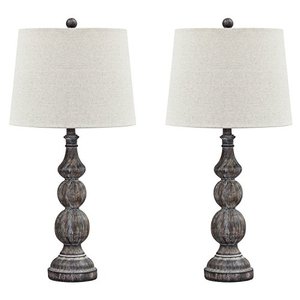 lot 38195 image: Signature Design by Ashley Mair Rustic Farmhouse Poly Table Lamp Set of 2, Gray