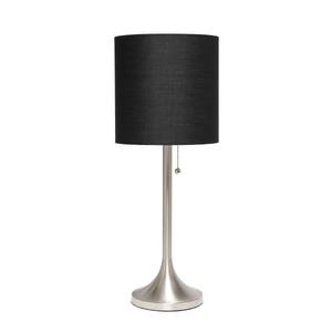 lot 39993 image: Simple Designs - Tapered Table Lamp with Fabric Drum Shade - Brushed NickelBlack