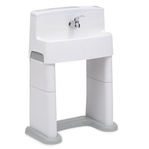 lot 49886 image: Delta Children PerfectSize 3-in-1 Convertible Sink, Step Stool and Bath Toy for Kids, WhiteGrey