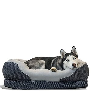 lot 49892 image: BarksBar Snuggly Sleeper Large Gray Diamond Orthopedic Dog Bed with Solid Orthopedic Foam, Soft Cotton Bolster, and Ultra Soft Plush Sleeping Space - 40 x 30 Inches