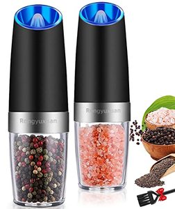 lot 2564 image: Gravity Electric Salt and Pepper Grinder Set, Automatic Pepper and Salt Mill Grinder Battery-Operated with Adjustable Coarseness, LED Light, One Hand Operated By Rongyuxuan