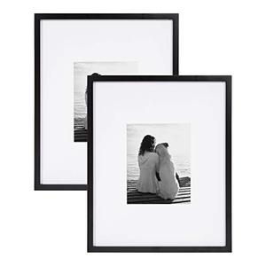 lot 2576 image: DesignOvation Gallery Wood Photo Frame Set for Customizable Wall Display, Black 16x20 Matted to 8x10, Pack of 2