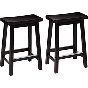 lot 2585 image: Amazon Basics Classic Solid Wood Saddle-Seat Counter Stool with Foot Plate - 24, Black, 2-Pack