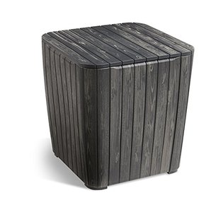 lot 2586 image: Keter Luzon Patio Side Coffee Table Outdoor Furniture Durable Resin Plastic Realistic Wood Look, Graphite