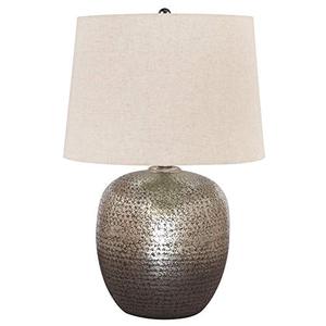 lot 2610 image: Signature Design by Ashley - Magalie Metal Table Lamp - Antique Silver Finish