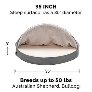 lot 2678 image: Furhaven Pet Bed for Dogs and Cats - Sherpa and Suede Snuggery Blanket Round Cooling Gel Foam Dog Bed, Removable Machine Washable Cover - Gray, 35-inch
