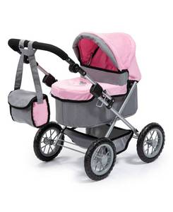 lot 6212 image: Trendy Pram Stroller for Toy Baby Dolls - GreyPink