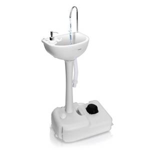 lot 6218 image: SereneLife Portable Camping Sink w Towel Holder & Soap Dispenser - 19L Water Capacity Hand Wash Basin Stand w Rolling Wheels - For Outdoor Events, Gatherings, Worksite & Camping - SLCASN18, White