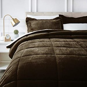 lot 6222 image: Basics Ultra-Soft Micromink Sherpa Comforter Bed Set, King, Chocolate - 3-Piece