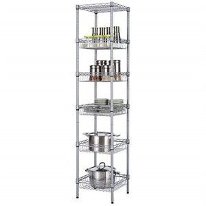 lot 6232 image: SINGAYE Storage Shelves, 6-Tier Wire Shelving Unit with Baskets Storage Rack Corner Shelf Shelving Adjustable Storage Shelf, 13.4 D x 13.4 W x 51.2 H, Silver