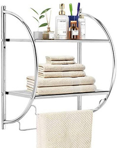 lot 7181 image: 2-Tier Wall Mount Shower Organizer Towel Storage Rack