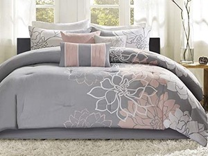 lot 7186 image: Madison Park Lola 7-Piece California King Comforter Set in GreyBlush