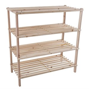 lot 7203 image: Lavish Home Storage Rack - 4-Tier Wood Organizer for Closet, Bathroom, Entryway - Shoe Shelf Holds 12 Pairs Sneakers or Boots Oak, Light Woodgrain