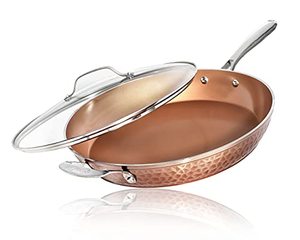 lot 7204 image: GOTHAM STEEL 14 Nonstick Fry Pan with Lid - Hammered Copper Collection, Premium Aluminum Cookware with Stainless Steel Handles Dishwasher & Oven Safe