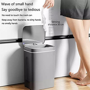 lot 7222 image: DAKYAM 16L Smart Motion Sensor Automatic Trash Can with LED Light, USB Rechargeable Waterproof Touchless Motion Sensor Waste Bin 4 Gallon Garbage Can with Lid for Kitchen Bathroom Home Office (Gray)