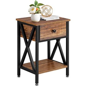 lot 7227 image: VECELO Modern X-Design Night Stand Versatile Nightstand, End Side Table with Drawer & Storage Shelf, Brown