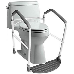 lot 8225 image: RMS Toilet Safety Frame & Rail - Folding & Portable Bathroom Toilet Safety Rails - Handrail Toilet Bars with Adjustable Height (White)