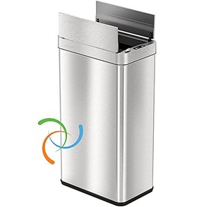 lot 8229 image: iTouchless, 68 Liter Wings-Open Sensor Trash Can with AbsorbX Odor Filter & Pet-Proof Lid, Stainless Steel, 18 Gallon
