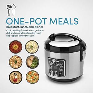 lot 8249 image: Aroma Housewares 8-Cup (cooked) 2 Quart Digital Cool-Touch Rice Cooker & Food Steamer