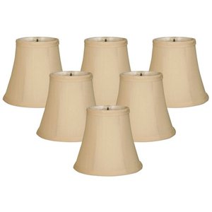 lot 8263 image: Royal Designs Chandelier Lamp Shades, 3x 5x 4.5, Soft Bell, Beige, Clip-On, Set of 6