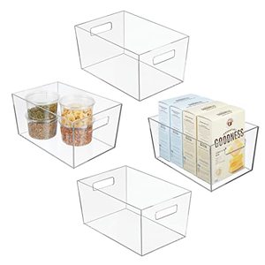 lot 8264 image: mDesign Modern Plastic Kitchen Pantry Cabinet, Refrigerator Food Storage Bin with Handles - Organizer for Fruit, Yogurt, Snacks, Pasta - 12 Long - 4 Pack - Clear
