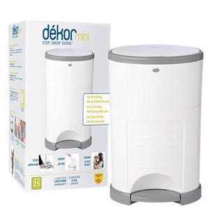 lot 8265 image: Dekor Mini Hands-Free Diaper Pail - White - Easiest to Use - Just Step, Drop, Done