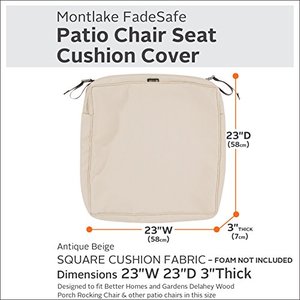 lot 8268 image: Classic Accessories Montlake Water-Resistant 23 x 23 x 3 Inch Square Patio Dining Seat Cushion Slip Cover, Antique Beige (One Cover)