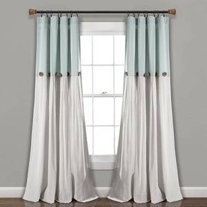 lot 8274 image: Lush Decor Linen Button Window Curtain Single Panel 95L x 40W BlueWhite (One Panel)