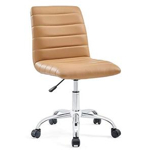 lot 8284 image: Modway Ripple Ribbed Armless Mid Back Swivel Computer Desk Office Chair In Tan