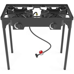 lot 8286 image: Kapas Outdoor & Indoor Portable Propane Stove, Double Burners with Gas Premium Hose, Detachable Legs for Backyard Kitchen, Camping Grill, Hiking Cooking, Outdoor Recreation