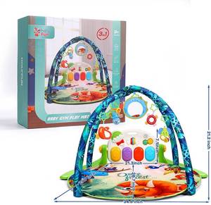 lot 8329 image: HOLYFUN Baby Gym Play Mat, Kick and Play Piano Gym with 5 Sensory Teether Toys, Multifunctional Tummy Time Round Playmats, Musical Activity Center Early Development Gift for Newborn Infants Toddlers