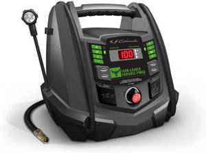 lot 2646 image: Schumacher FR01337 Rechargeable AGM Jump Starter for Gas, Diesel Vehicles - 1200A with Air Compressor and 12V USBAC Power Station to Charge Phones, Accessories