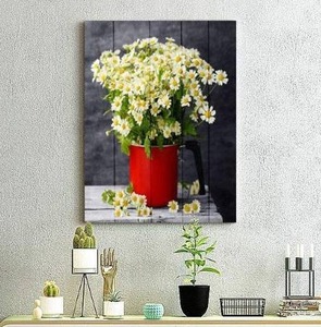 lot 2647 image: Black and White Canvas Wall Art for Kitchen Office Bathroom Wall Decor Modern Floral Canvas Pictures Artwork Daisy Flower Vase Wood Grain Canvas Art Print - Ready to Hang