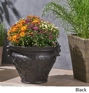 lot 2664 image: Largo Roman Botanical Round Lightweight Concrete Garden Urn Planter Pot by Christopher Knight Home