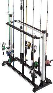 lot 6215 image: Wakeman Outdoors 80-FSH5020 Fishing Rod Rack - Aluminum Freestanding Floor Storage, Organizer Stand for Home or Garage, Fits 24 Freshwater or Saltwater Rods, Black
