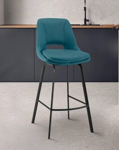 lot 7187 image: Carise Blue Faux Leather And Black Metal Swivel 30 Bar Stool LCCABABLBLU30 By Armen Living