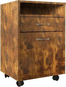 lot 7225 image: KD ModySimble Rolling Printer Cabinet with Storage Mobile Under Desk Printer Stand on Wheels with Drawer, Door, Open Shelf Wood Home Office Nightstand, Rustic Brown