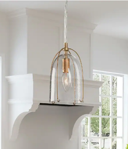 lot 8279 image: Modern Seeded Glass Gold Island Pendant Hanging Ceiling Lighting for Dining Room, Gold