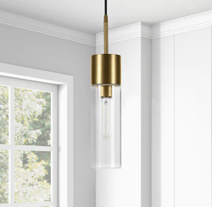 lot 8260 image: Lance Brass Finished Metal and Glass Pendant