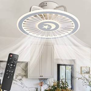 lot 8332 image: IYUNXI Ceiling Fan with Lights 19inch Remote Control Low Profile Flush Mount Ceiling Fan 3 Gear Speed Dimming Enclosed Fan Light 72W LED 7 Bladeless Fan Childrens Bedroom